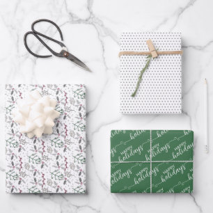Gruß an Feiertage Gruß auf Grün und Weiß Geschenkpapier Set