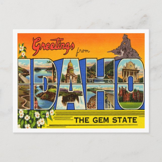 Gruß aus Idaho, The Gem Staat Travel Postkarte (Vorderseite)