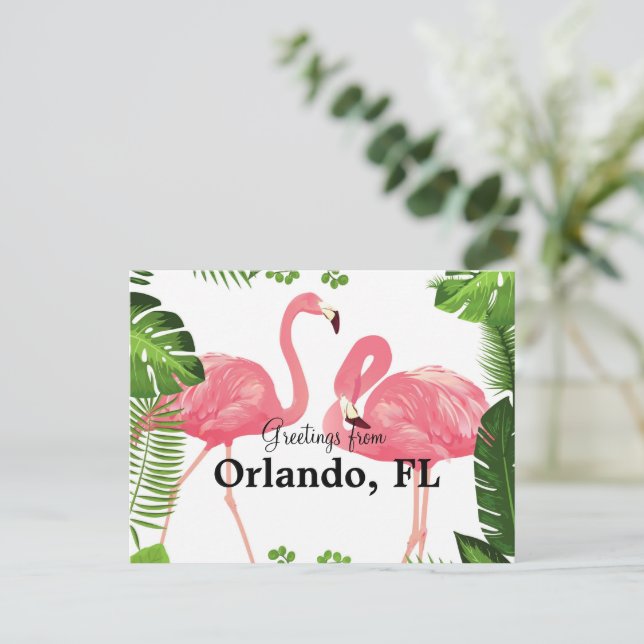 Gruß aus Orlando, FL—rosa Flamingos Postkarte (Stehend Vorderseite)