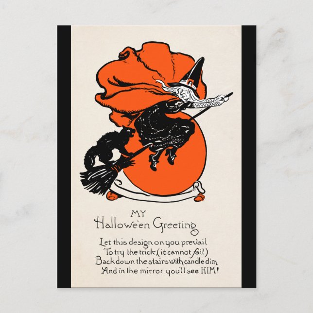 Gruß der Vintagen Hexe Postkarte (Vorderseite)