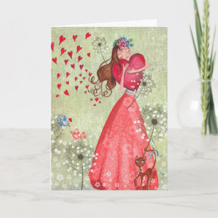 Gruß-Karte der Valentine-Mädchen-Liebe-Herz- Feiertagskarte