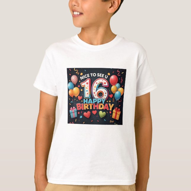 Gruß mit Herzkameraden am 16. Geburtstag T-Shirt (Vorderseite)