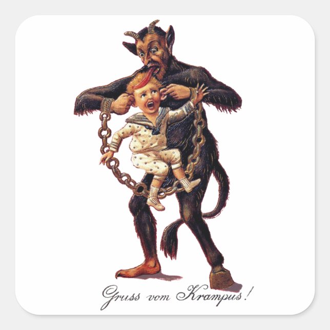Gruss vom (Grüße von) Krampus Quadratischer Aufkleber (Vorderseite)