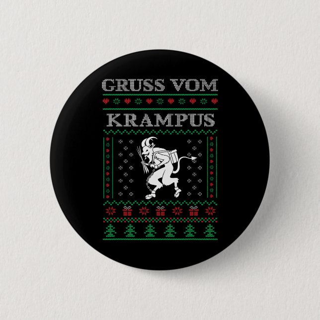 Gruss Vom Krampus Goth Ugly Christmas Sweater Kram Button (Vorderseite)