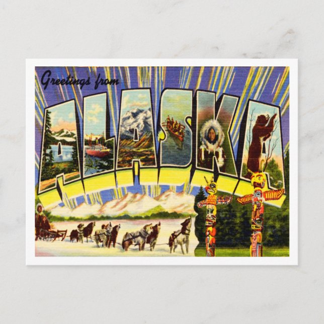 Gruß von Alaska Vintage Travel Postkarte (Vorderseite)