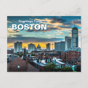 Gruß von Boston City Skyline Postcard Postkarte