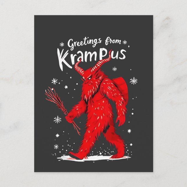 Gruß von Krampus Xmas Weihnachten Einladungspostkarte (Vorderseite)