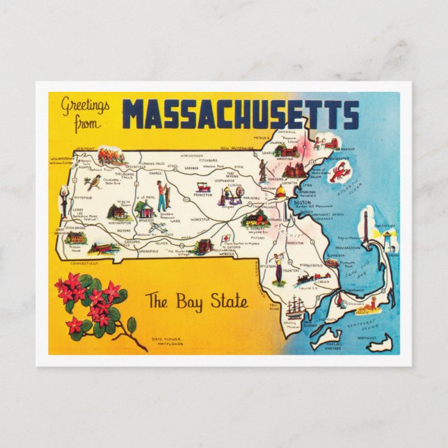 Gruß von Massachusetts, The Bay Staat Travel Postkarte (Vorderseite)