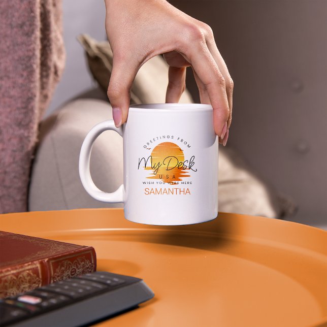 Gruß von meinem Schreibtisch aus Sonnenuntergang a Kaffeetasse (Von Creator hochgeladen)