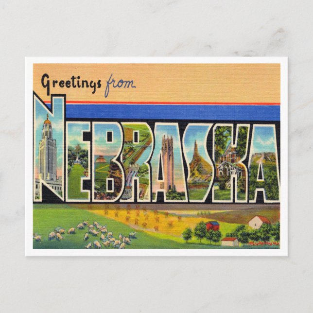 Gruß von Nebraska Vintage Travel Postkarte (Vorderseite)