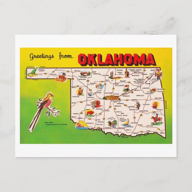 Gruß von Oklahoma Vintag Map Postkarte (Vorderseite)