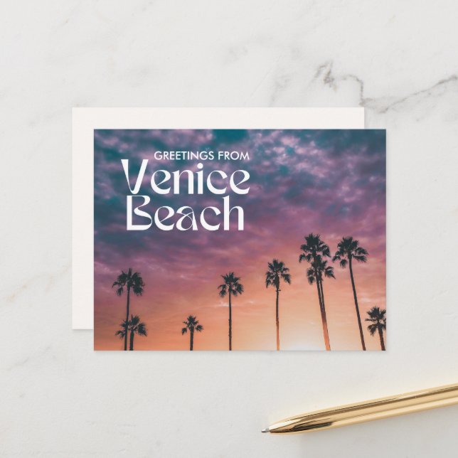 Gruß von Venice Beach Sunset Postcard Postkarte (Vorderseite/Rückseite Beispiel)