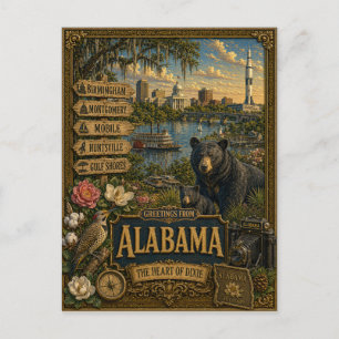 Grüße aus Alabama   Vintage Retro Kunst Postkarte