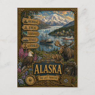 Grüße aus Alaska Vintage Retro Kunst Postkarte