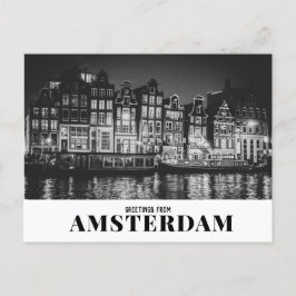 Grüße aus Amsterdam Schwarz & Weiß Nacht Postkarte