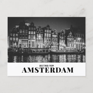 Grüße aus Amsterdam Schwarz & Weiß Nacht Postkarte