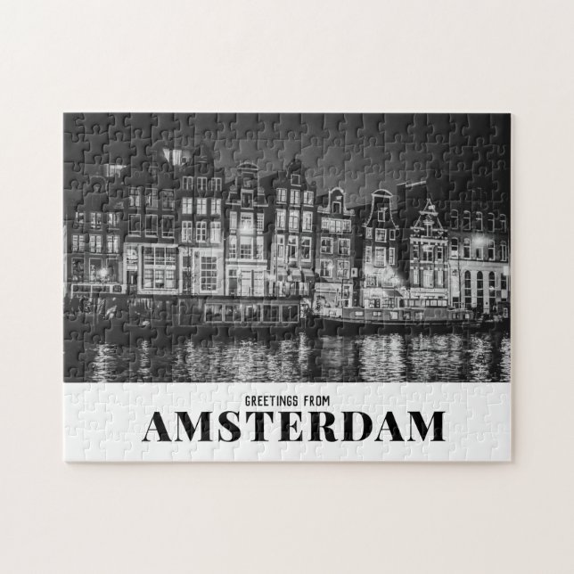 Grüße aus Amsterdam Schwarz & Weiß Nacht Puzzle (Horizontal)