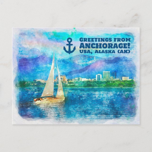 Grüße aus Anchorage - Aquarellmalerei Postkarte (Vorderseite)