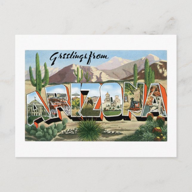 Grüße aus Arizona! Retro Catcus Wüste Postkarte (Vorderseite)