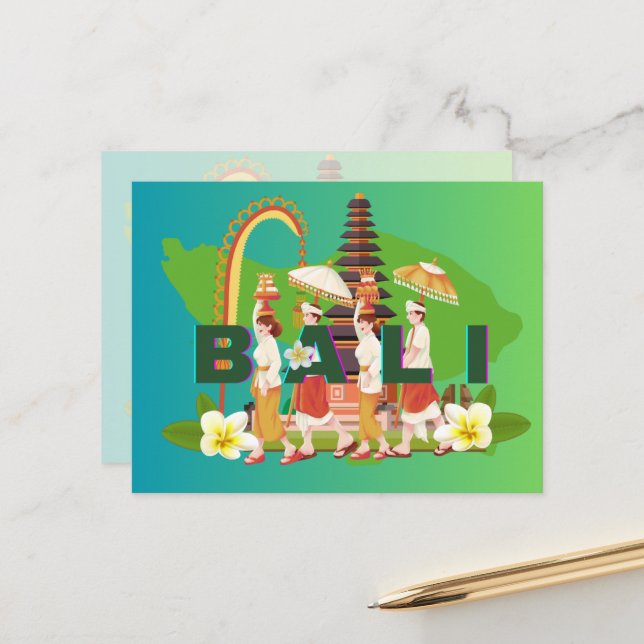 "Grüße aus Bali: Eine Postkarte aus dem Paradies" (Vorderseite/Rückseite Beispiel)