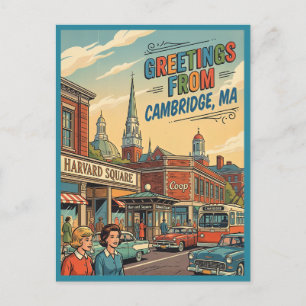 Grüße aus Cambridge MA Harvard Square Retro  Postkarte