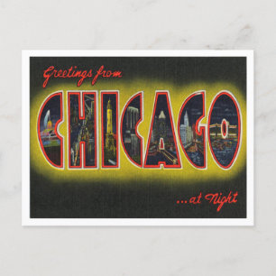 Grüße aus Chicago am Abend in Illinois Postkarte
