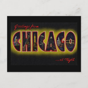 Grüße aus Chicago Illinois Nachts Postkarte