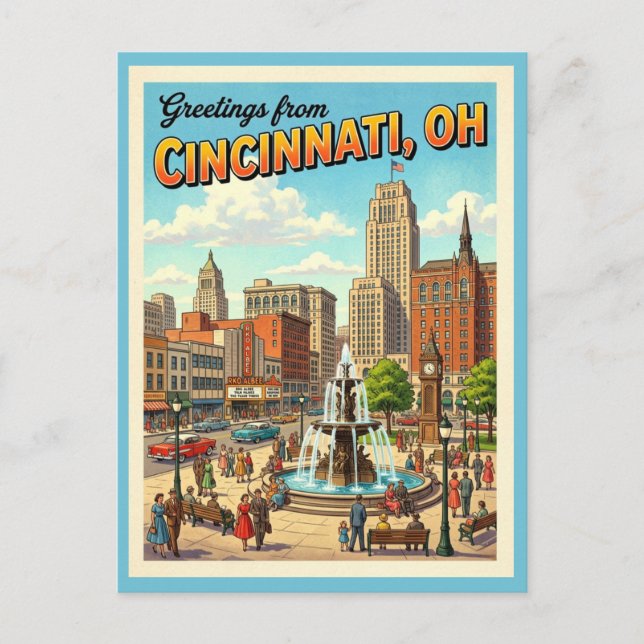 Grüße aus Cincinnati Ohio Fountain Square  Postkarte (Vorderseite)