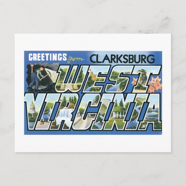 Grüße aus Clarksburg, West Virginia! Retro Postkarte (Vorderseite)