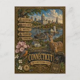 Grüße aus Connecticut | Vintage Retro Kunst Postkarte
