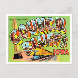Grüße aus Council Bluffs, Iowa Vintage Reise Postkarte