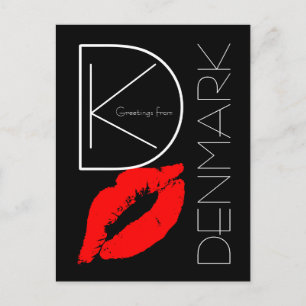 Grüße aus Dänemark Red Lipstick Kiss Black Postkarte