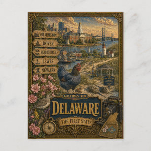 Grüße aus Delaware Vintage Retro Kunst Postkarte