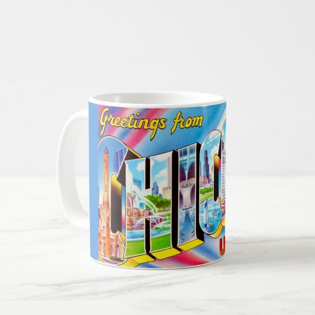 Grüße aus dem verrückten bunten Chicago-Mug Kaffeetasse (Vorderseite Links)