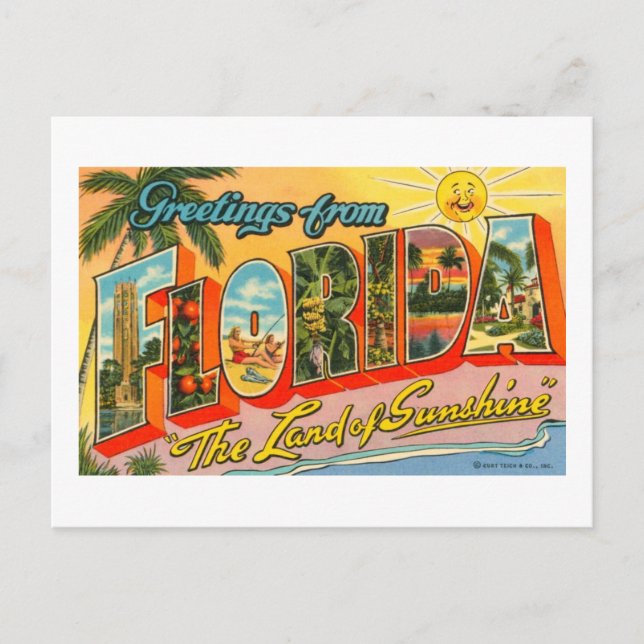 Grüße aus der Vintagen Postkarte von Florida (Vorderseite)