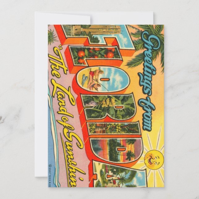 Grüße aus der Vintagen Postkarte von Florida (Vorderseite)