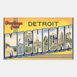 Grüße aus Detroit Michigan, Vintage Rechteckiger Aufkleber
