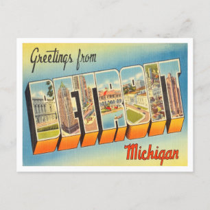Grüße aus Detroit, Michigan Vintage Reise Postkarte