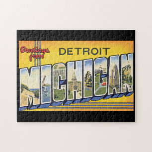 Grüße aus Detroit Michigan_Vintage Travel Puzzle