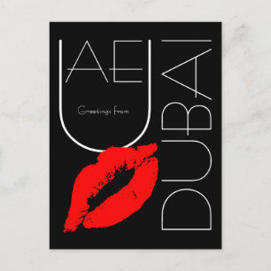 Grüße aus Dubai Red Lipstick Kiss Black Postkarte