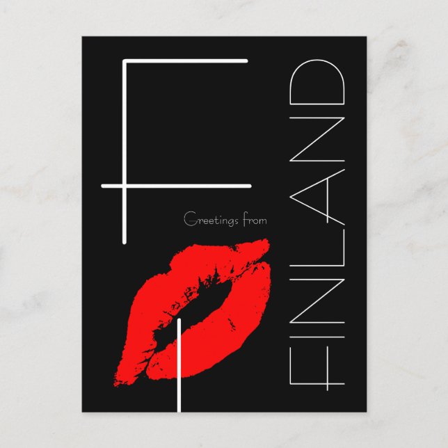 Grüße aus Finnland Red Lipstick Kiss Black Postkarte (Vorderseite)