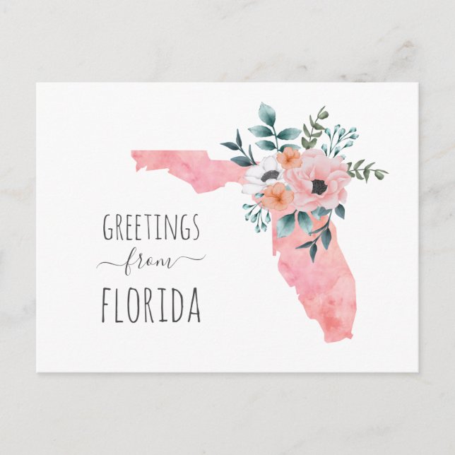 Grüße aus Florida. Blumenreise in Aquarellfarben Postkarte (Vorderseite)