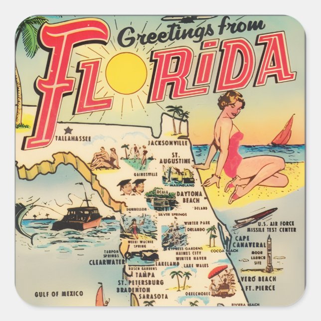 Grüße aus Florida Quadratischer Aufkleber (Vorderseite)