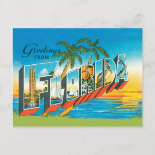 Grüße aus Florida Vintag mit Sonnenuntergang Postkarte