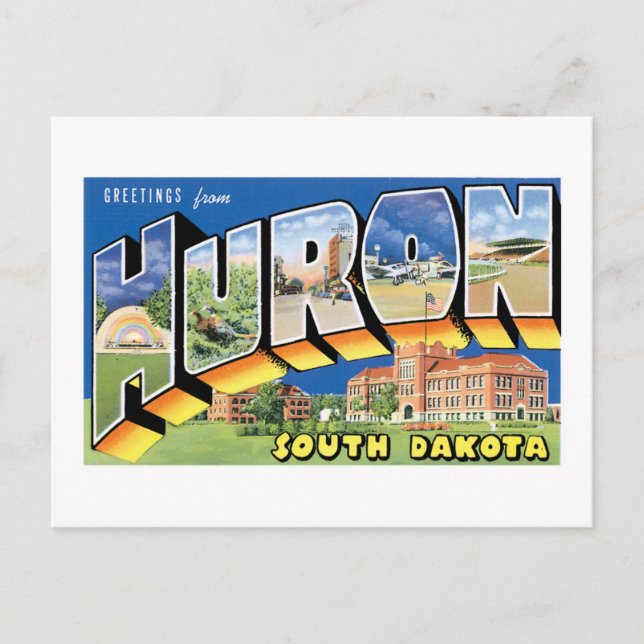 Grüße aus Huron, South Dakota! Retro Postkarte (Vorderseite)