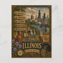 Grüße aus Illinois | Vintage Retro Kunst Postkarte