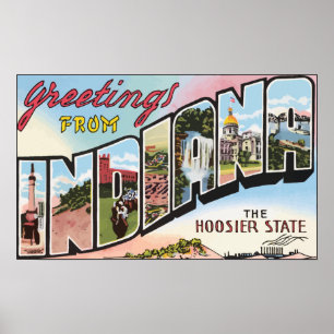 Grüße aus Indiana Der Hoosier Staat, Vintag Poster