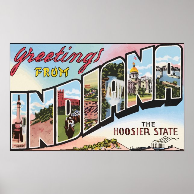 Grüße aus Indiana Der Hoosier Staat, Vintag Poster (Vorne)