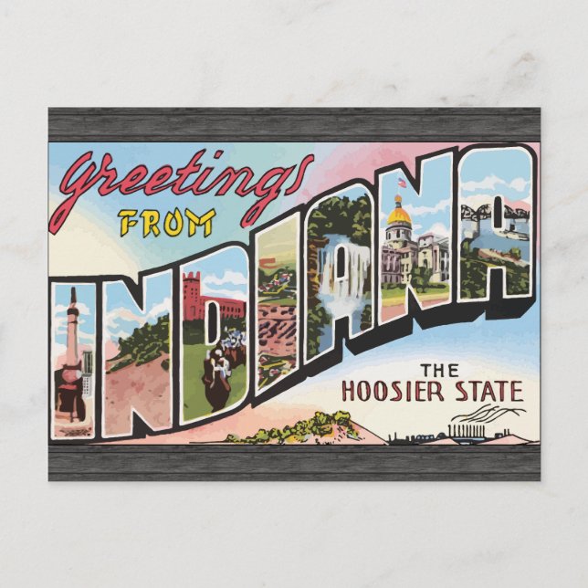 Grüße aus Indiana Der Hoosier Staat, Vintag Postkarte (Vorderseite)