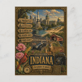 Grüße aus Indiana | Vintage Retro Kunst Postkarte